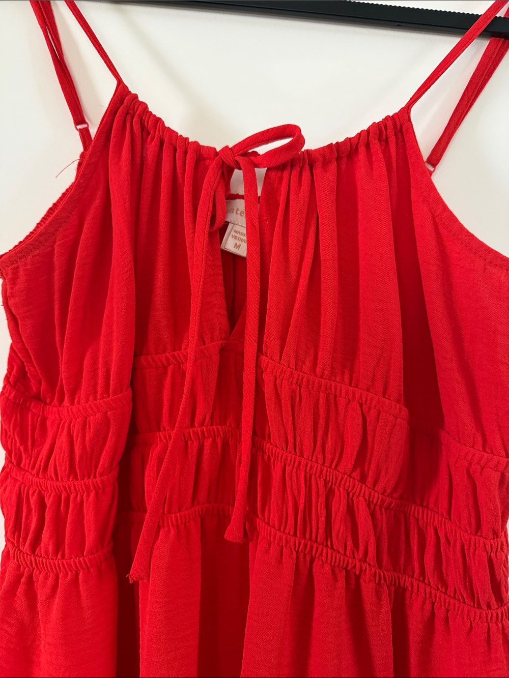 Monteau Bright Red Tiered Midi Dress with Spaghetti Straps - Picture 2 of 4